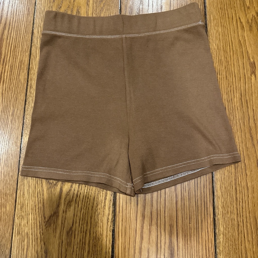 TALENTLESS Women's Tan Ribbed Bike Shorts